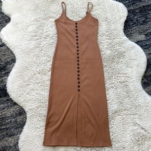 *NWOT* 2bella Brown Form Fitting Summer Button Slit Midi/Maxi Dress Womens Sz Sm